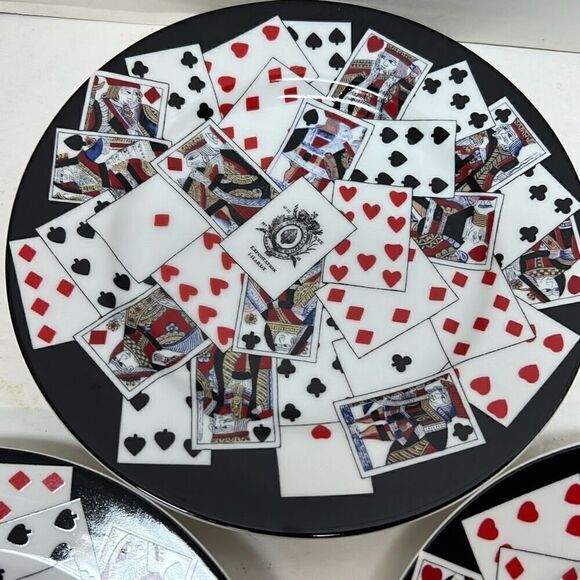 Playing Cards Bridge Poker Set of 4 Dessert Plates Colonial Williamsburg - Picture 5 of 12